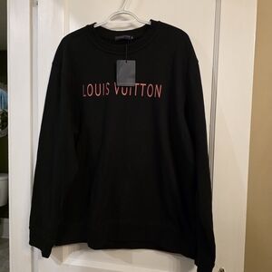Louis Vuitton Black Crewneck Sweater with Red Logo Non Auth